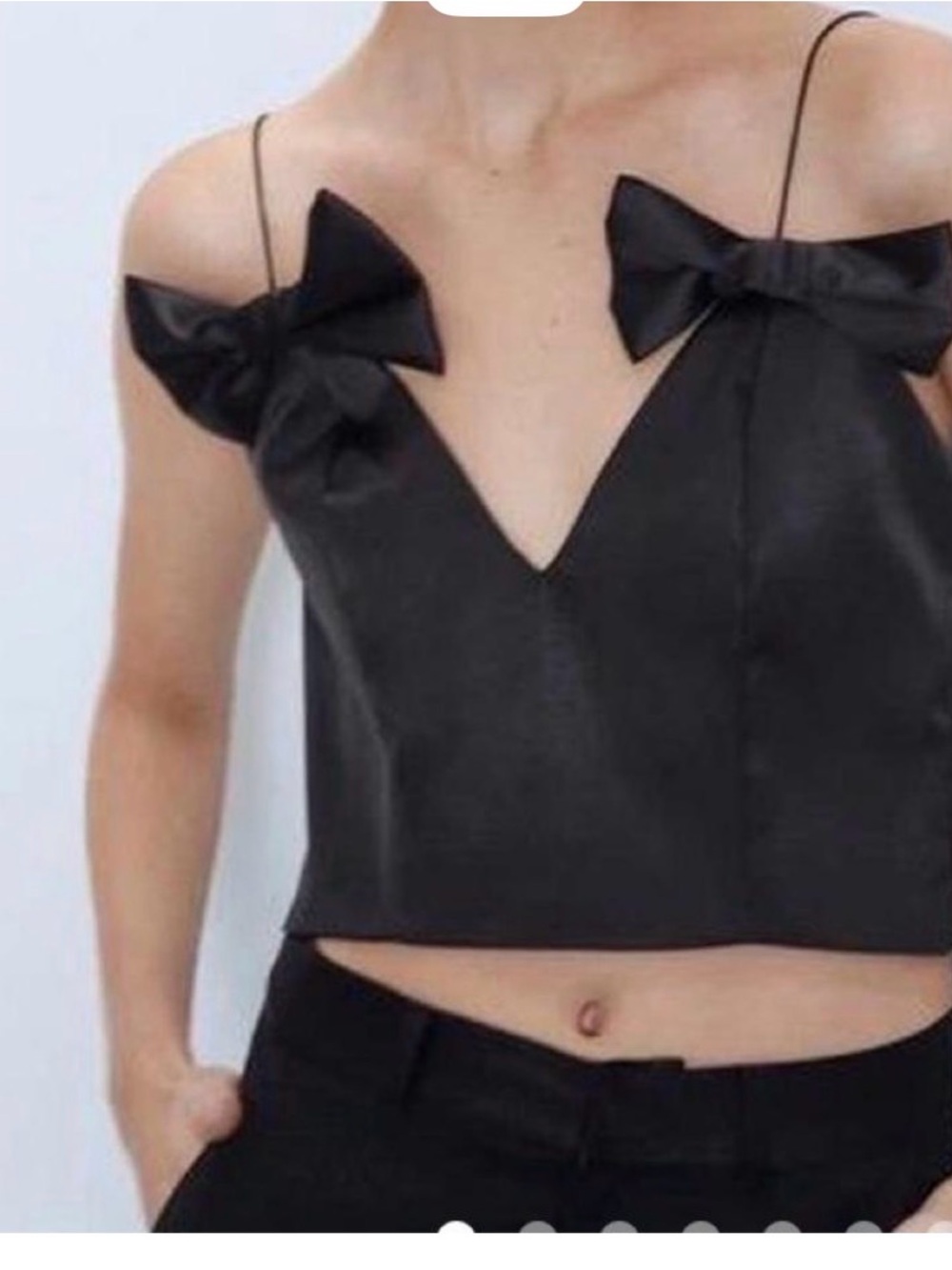 Zara Black Bow-Detail Spaghetti Strap Crop Top